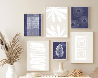 Navy Blue Gallery Wall, Set of 6 Prints, Printable Wall Art, Coastal Art Prints, Beach Home Decor, Coastal Wall Decor, Instant Download