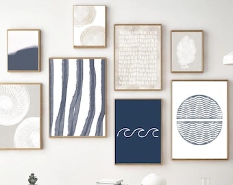Coastal Wall Art, Beach Gallery Wall, Boho Beach Wall Art, Beachy Prints, Ocean Art, Navy Blue Abstract Art, Beach Prints, Printable Bundle