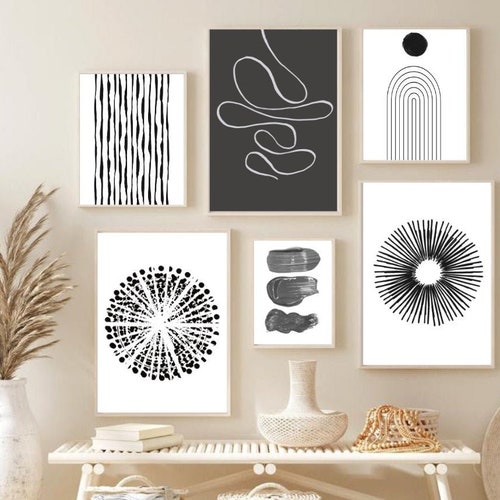 Set of 3 Black and White Geometric Wall Art Midcentury Etsy