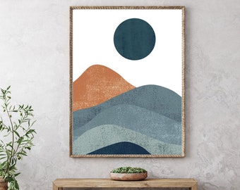 Abstract Ocean Scenery Print , Ocean Landscape Printable, Boho Moon Decor, Earth Tones Wall Art, Poster, Instant Download