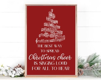 Christmas Cheer Print, Kerstmis Wall Art, Kerst Printable, Elf Quote, Rode Kerst Prints, Kerstmis Muziek Print, Kerstmis Download