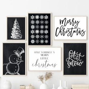 Black Christmas Wall Art, Christmas Gallery Wall, Christmas Printables, Holiday Prints, Winter Wall Art, Christmas Decor, Downloadable Art