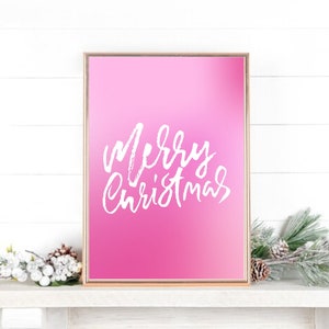Pink Christmas, Merry Christmas Print, Pink Christmas Decor, Pastel Christmas Prints, Retro Pink Wall Art, Printable Wall Art