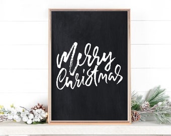 Merry Christmas Print, Merry Christmas Wall Art, Black and White Christmas Art, Merry Christmas Poster, Modern Vintage Christmas, Digital