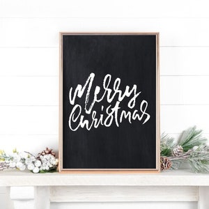 Merry Christmas Print, Merry Christmas Wall Art, Black and White Christmas Art, Merry Christmas Poster, Modern Vintage Christmas, Digital