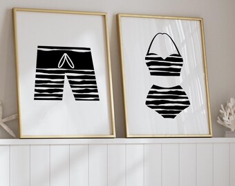 Retro Swimsuit Art Prints: Beach House Decor (Digital Download)