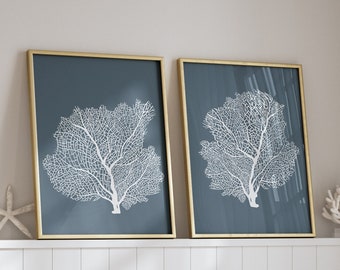 Coastal Wall Art, Coral Prints, Sea Fan Art, Set of 2, Beachy Wall Art, Coastal Prints, Beach Posters, Coastal Bathroom, Printable Wall Art