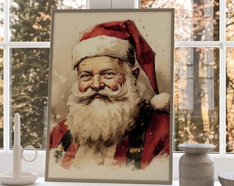 Kerstmuurkunst, Vintage Santa Print, Santa Wall Art, Santa Printable Art, Vintage Christmas Print, Nostalgische Kerstmis, Digitale Print
