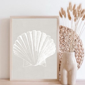 Impresión de conchas marinas, arte de la pared de la playa, arte de la pared de la concha del mar, decoración de la pared costera, decoración de la pared de la playa, arte neutral del dormitorio, descarga instantánea