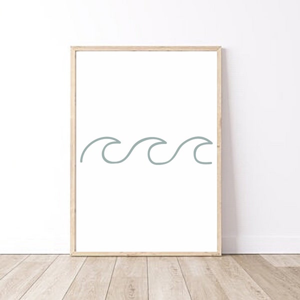 Beach Wave Print, Printable Wall Art, Coastal decor, Modern Beach Art, Beach House Decor, Boho Beach Print, Beach Line Art, Instant Download