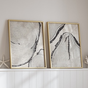 Tree Ring Art, Set of 2 Prints, Tree Ring Prints, Neutral Wall Decor, Nature Wall Art, Tree Log Slice Art, Cabin Hoke Decor, Printable Art