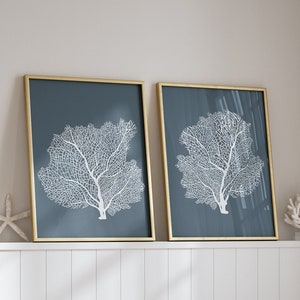 Coastal Wall Art, Coral Prints, Sea Fan Art, Set of 2, Beachy Wall Art, Coastal Prints, Beach Posters, Coastal Bathroom, Printable Wall Art
