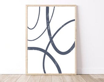 Navy Blue Abstract Print, Modern Printable Wall Art, Coastal Wall Decor, Bedroom Wall Art, Minimalist Home Decor, Digital Download Poster