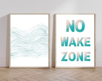 Beach Nursery Art, Set Of 2 Print, Coastal Nursery, Gallery Wall Art, Surf Decor, No Wake Zone, Boho Beach Nursery, , Instant Printable