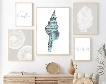 Beach Gallery Wall, Set of 5 Prints, Neutral Beach House Wall Art, Coastal Gallery Wall, Bathroom Art, Abstract Beach Print, Download
