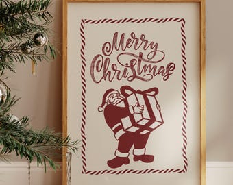 Santa Print, Merry Christmas Print, Santa Downloadable Art, Vintage Santa Print, Vintage Christmas, Christmas Wall Art, Digital Downloadable