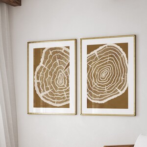 Tree Ring Art, Set of 2 Prints, Tree Ring Prints, Earthy Abstract Decor, Nature Wall Art, Tree Log Slice Art, Cabin Decor, Printable Art