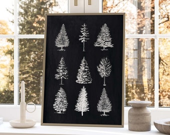 Christmas Tree Print, Christmas Printable Art, Winter Wall Art, Black Christmas Print, Modern Christmas Art, Downloadable Art