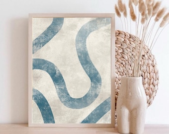 Blue Abstract Print, Printable Wall Art, Abstract Wall Decor, Swirl Print, Livingroom Wall Art, Beach Home Art, Digital Download