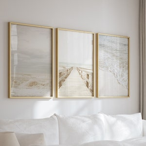 Neutrale Küsten Kunst, 3-er Set Drucke, Ocean Art, Küsten Wandkunst, Strandhaus Kunst, Beachy Art, Meereswellen, Boardwalk Print, printable Art