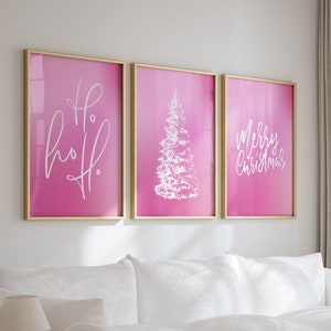 Pink Christmas, Pink Christmas Prints, Pink Christmas Decor, Pastel Christmas Prints, Pink Christmas Wall Art, Printable Wall Art