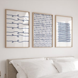 Indigo Blue Abstract Art, Set Of 3 Prints, Abstract Wall Printable, Blue Posters, Minimalist Art, Line Art, Teen Bedroom Decor, Download