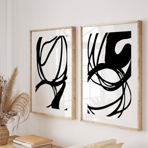 Black Abstract Art, Set of 2, Black and White Prints, Modern Abstract Art, Minimalist Abstract Prints, Black Line Art, Printable Art