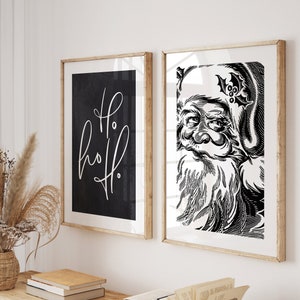 Black Christmas Prints, 2 Piece Christmas Art, Santa Downloadable Art, Vintage Christmas Prints, Christmas Wall Art, Digital Downloadable