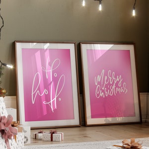 Pink Christmas, Pink Christmas Prints, Pink Christmas Decor, Pastel Christmas Prints, Retro Santa Claus Wall Art, Printable Wall Art
