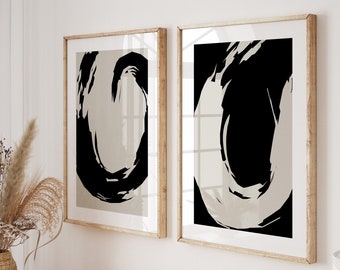 Black and Beige Art, Printable Set of 2, Black Abstract Wall Art, Modern Art Prints, Neutral Artwork, Large Posters, Printable Wall Art