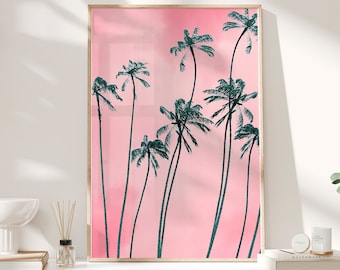 Pink Palm Tree Print, Palm Trees Art, Tropical Wall Art, Boho Beach Art, Colorful Art, Coastal Art, Beach House Decor, Printable Wall Art