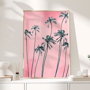 Pink Palm Tree Print, Palm Trees Art, Tropical Wall Art, Boho Beach Art, Colorful Art, Coastal Art, Beach House Decor, Printable Wall Art