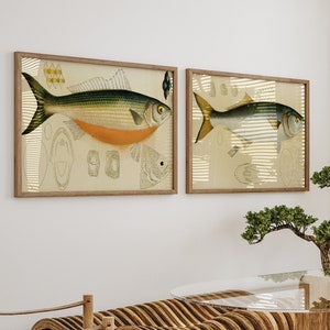 Vintage Fisch Kunst, Fisch Drucke, 2er Set Wandkunst, Angeln Drucke, druckbare Angeln, Hütte Dekor, Lodge Dekor, Angler Fisch Kunst, Download