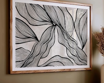 Botanische muurkunst, zeer fijne tekeningen blad, abstracte bladprint, natuur zeer fijne tekeningen, modern abstract, minimalistisch botanisch, afdrukbare muurkunst