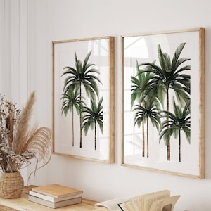 Palmträdstryck, palmträdsväggkonst, palmträdsaffisch, palmträdsfoto, set med 2 tryck, tropisk väggkonst, bohemisk kust, digital nedladdning bild 4