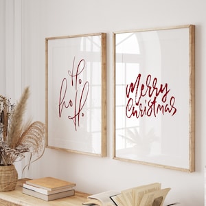 Red Christmas Prints, Set of 2 Christmas Wall Art, Merry Christmas Poster, Hohoho Printable, Christmas Wall Art, H Digital Downloadable