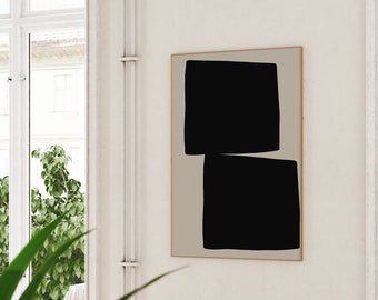 Black Abstract Color Block Print: Mid Century Modern Wall Art (Digital Download)