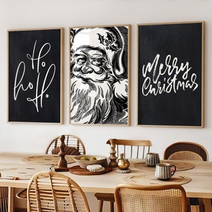 Black Christmas Wall Art, 3 piece Set, Vintage Santa Print, Black Christmas Decor, Winter Prints, Winter Printable, Christmas Downloadable