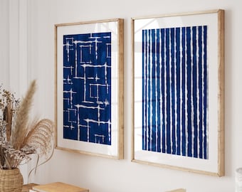 Indigo Blue Wall Art, Shibori Prints, Set of 2, Tie Dye Artwork, Blue Abstract Printable Art, Indigo Poster, Boho Decor, Teen Bedroom Art,