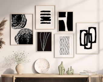 Black and White Prints, Black and White Gallery Wall, Set of 6 Prints, Black Art, Modern Wall Decor, Minimalist Art, Digital Download