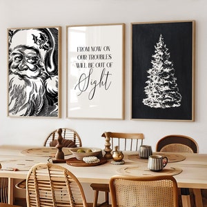 Christmas Printable Art, Black and White Christmas Prints, Vintage Santa Print, Set of 3 Prints, Christmas Posters, Christmas Downloadable