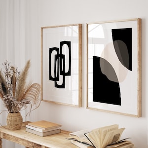 Arte de parede em preto e branco, arte abstrata preta, conjunto de 2 impressões, arte de parede masculina, decoração de parede de sala de estar, pôsteres minimalistas, arte para impressão