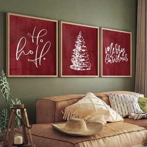 Christmas Prints, Set of 3, Mantle Christmas Decor, Christmas downloadable prints, Red Christmas Art, Christmas Printables, Digital Poster
