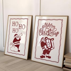 Christmas Wall Art Prints, Santa Claus Art, Ho Ho Ho Merry christmas, Vintage Santa decor, Red Christmas Retro, Printable Christmas Art
