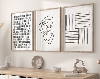 Stampe astratte nere, arte murale geometrica, set stampabile di 3, arte murale digitale