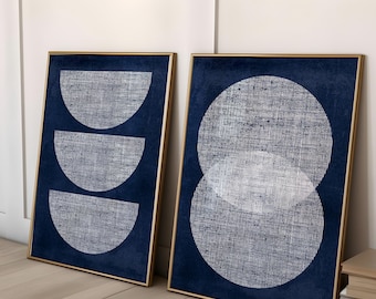 Blue Abstract Circles Art Prints: Indigo Minimalist Decor (Digital Download)