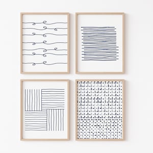 Navy Blue Prints, Black Abstract Art, Set of 4 Prints, Navy Blue Gallery Wall, Modern Line Art, Abstract Prints, Downloadable Prints