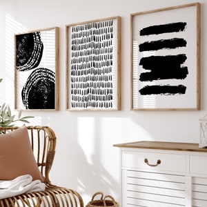 Black and White Prints, Black Abstract Art, Set of 3 Prints, Black Gallery Wall, Modern Line Art, Abstract Prints, Downloadable Prints