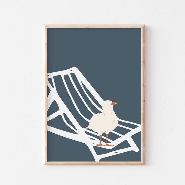 Coastal Bird Art, Beach Bird Print, Beach Chair Art, Boho Beach Print, Coastal Nursery Art, Seagull Art, Bird Poster, Printable Wall Art