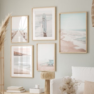 Coastal Wall Art, Modern Beach Prints,  Beach Art Print, Pastel Beach Photos, Boho Beach Art, Surfboard Art, Ocean Coastline, Printable Art